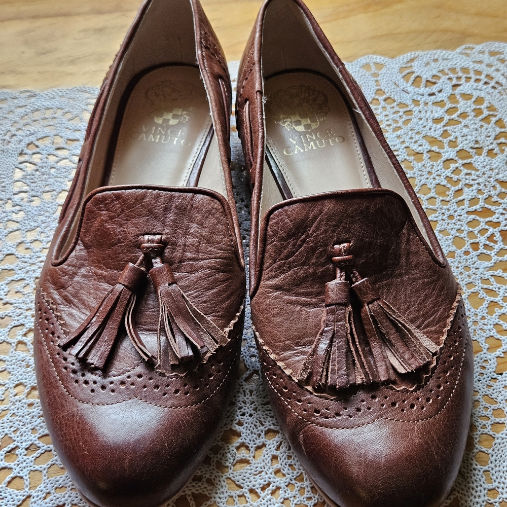Vince Camuto Brown Leather Tassel Loafers